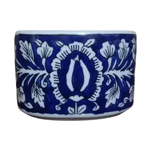 JAIPUR BLUE POTTERY Toothbrush Holders for Bathroom | Brush Holder Stand for Bathroom and Toothpaste Holder for wash Basin | Blue Pottery Hand Painted Blue 3.5 Inch