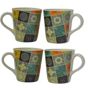 JAIPUR BLUE POTTERY Coffee Mug Set | Coffee Mugs Set of 4 | Ceramic Mug | Coffee Cup | Mugs for Coffee | Tea Cup Set of 4 | Handmade Gifts for Women and Men | Microwave Safe Mug | Each Mug 300 ML