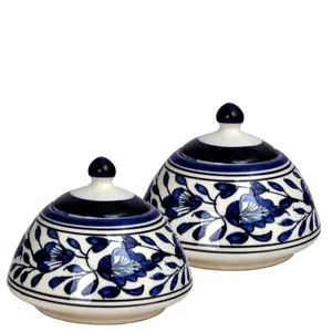 JAIPUR BLUE POTTERY Ceramic Handmade Dahi Jars (Purple)