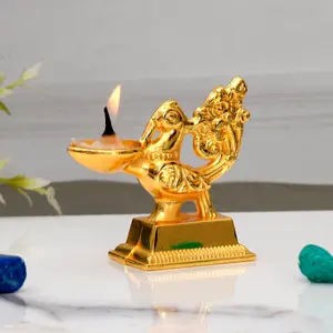 RAJASTHANI METAL HANDICRAFTS Metal Diya Peacock Design Deepak for Pooja Mandir Decoration Gift (7x7CM)
