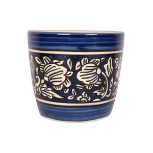 JAIPUR BLUE POTTERY Handmade Ceramic Planter Bowl Pot in Handmade Blue Ceramic Pottery Planter Bowl Plant Container Purple