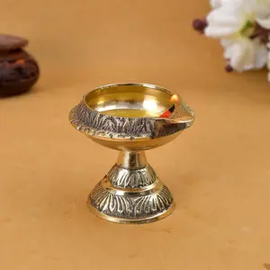 RAJASTHANI METAL HANDICRAFTS Metal Aarti Diya Brass Puja Deepak for Pooja Mandir Kuber Diya for Home