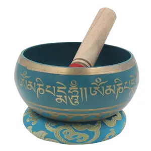 TIBETAN RITUAL CURTAIN Tibetan Extra Large Heavy Meditation Singing Bowl With Mallet and Silk Cushion