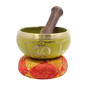 TIBETAN RITUAL CURTAIN Tibetan Relaxing Om Singing Bowl / Cushion / Mallet (Yellow)