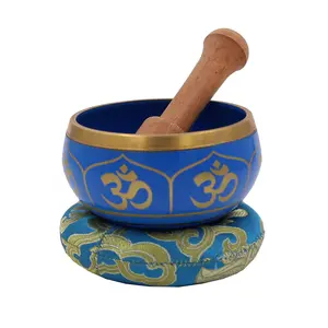 TIBETAN RITUAL CURTAIN Tibetan Relaxing Om Singing Bowl/Cushion/Mallet (Turquoise)
