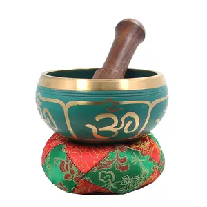 TIBETAN RITUAL CURTAIN Tibetan Relaxing Om Singing Bowl / Cushion / Mallet (Green)