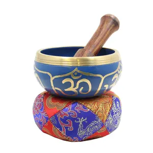 TIBETAN RITUAL CURTAIN Tibetan Relaxing Om Singing Bowl/Cushion/Mallet (Blue)