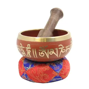 TIBETAN RITUAL CURTAIN Tibetan Meditation Om Mani Singing Bowl / Cushion / Mallet (Orange)