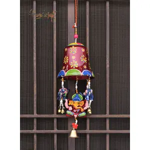 RAJASTHANI METAL HANDICRAFTSPaper Mache Handmade Elephants and Ganesh Ji Door Hanging Bell for Home Dcor and Gift Purpose (Maroon)