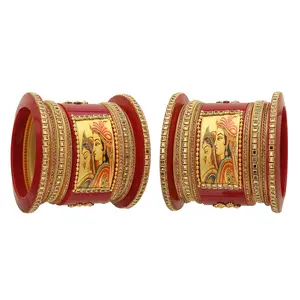 LAC BANGLES Rajputi Royal Handcrafted Raja Rani Kundan Chuda Wedding Bangles Jewellery for Women Set of 18