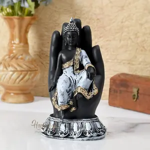 RAJASTHANI METAL HANDICRAFTS Polyresin Budha Seating on Hand Idols for Home & Office Decoration Black (L 10.5 x H 19 cm)