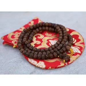 TIBETAN RITUAL CURTAIN Natural Rudraksha Mala/Rosary 108 Beads/Free Pouch (Rudraksha)