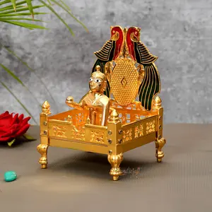 RAJASTHANI METAL HANDICRAFTS Gold Plated Metal God Singhasan with Laddu Gopal for Pooja Mandir Multicolor