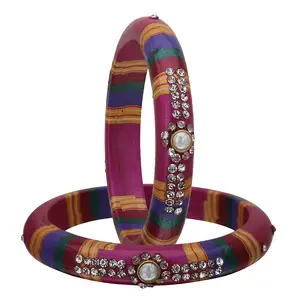 LAC BANGLES Rajasthani Traditional Laharia Lac Kadaa Bangles for Women Set of 2(Colors & Size Available)