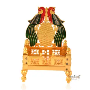 RAJASTHANI METAL HANDICRAFTS Gold Plated Metal God Singhasan for Pooja Mandir Multicolor (11Cm x 16Cm)
