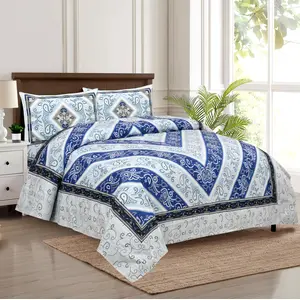 RAJASTHANI PUPPETS Fancy Arrow Blue Cotton Double Bedsheet 2 Pillow Cover 1 Sheet
