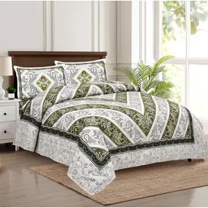 RAJASTHANI PUPPETS Fancy Arrow Green Cotton Double Bedsheet 2 Pillow Cover 1 Sheet