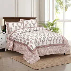 RAJASTHANI PUPPETS New Launch Oblique Decoration Pink Cotton Double Bedsheet