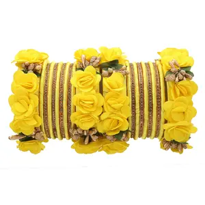 LAC BANGLES Beautiful Handcrafted Flower Designer Silk Thread Bridal Chuda Wedding Bangles for Women Set of 22 Colors & Size Available