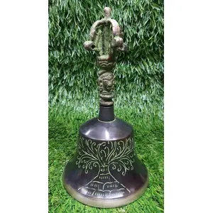 BUDDHA TIBETAN RELIGIOUS GOODS Bronze Metal Tibetan Buddhist Style Antique Finish Tree of Life Motive Highlighted on it with Brass Handle in 7" heightfor PoojaMeditation and Decorative Bell
