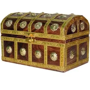 WOOD CRAFTS OF RAJASTHAN Sheesham Big Wooden Box for Jewellery - Gold Storage box for Women | Jewelry Girls Vintage Wood Organizer Ornament (Antique)