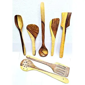 WOOD CRAFTS OF RAJASTHAN Wooden Spatula Set for Kitchen II Spoon Set/Frying Set/Serving Set/Spatula's Set || Gift for Housewives Family & Friends Home Office House Warming || Best for Personal use