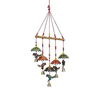 WOOD CRAFTS OF RAJASTHAN Multicolor Parrots Wall Hanging with Bells || Gift for Clients Customers Family & Friends Home Office Teachers Gift Thank You Gift House Warming New Year Promotion.