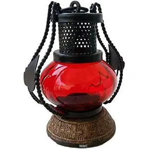 WOOD CRAFTS OF RAJASTHAN Wooden Lamp Lantern | Decorative Electric Lamp | Hanging Lamp Light | Lamp for Table | Home Decoration | Diwali Lamp | Diwali Decoration | Living Room Decor | Office Decor- Red