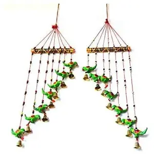 WOOD CRAFTS OF RAJASTHAN Multicolor Parrots Wall Hanging Wind Chime || Gift for Clients Customers Family & Friends Home Office Thank You Gift House Warming New Year Promotion Gift