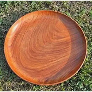 WOOD CRAFTS OF RAJASTHAN Wooden Sheesham PlateServing PlateDinner PlatePizza for Home and Kitchen (Size- 10 Inch)/ 26 cm.