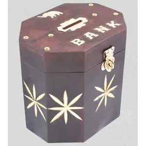WOOD CRAFTS OF RAJASTHAN Handmade Wooden Piggy Bank Money Bank Coin Box Gift Items for Kids (Black)