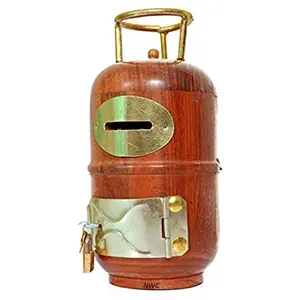 WOOD CRAFTS OF RAJASTHAN Gas Cylinder Shape Wooden Coin/Money/Piggy Bank Saving Box. - (Gift for Kids | Boys/Girls | Toy (Wooden Money Bank Coin Storage Kids 8)