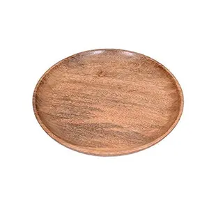WOOD CRAFTS OF RAJASTHAN Table Decor Round Shape Wooden Serving Tray/Platter for Home and Kitchen (Mango Wooden Plate 12 inch)