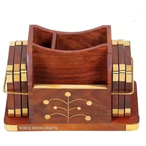 WOOD CRAFTS OF RAJASTHAN Wooden Pen Stand | Pencil Stand | Office |Table Storage Organizer | Office Desk Accessories Pen Stands for Office Use | Tea coaster | Mobile Stand | Visiting card Holder Gift Item