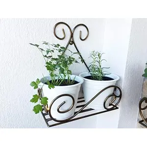 WOOD CRAFTS OF RAJASTHAN Iron Wall Mounted Hanging Plant Stand Flower Pot Stand for Home Living Drawing Room Indoor Outdoor Balcony Terrace Wall Hanging Planter Stand Set of 1 Black