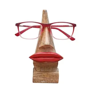WOOD CRAFTS OF RAJASTHAN Wooden Nose Shaped Spectacle Specs Eyeglass Sunglasses Holder Stand with Moustache Spectacle Holder | Wooden Nose Shaped Eyeglass Holder Spectacle Display Stand Gift Accessory