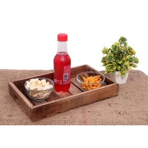 WOOD CRAFTS OF RAJASTHAN Wooden Mango Wood Serving Trays for Dining Tablebrown-11.5x7x1.5 inch