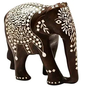 TARAKASHI Wooden Handicraft Home Decor Elephant Showpiece (3 inch Brown) (6 inch)