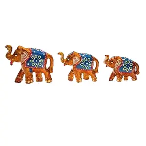 WOOD CRAFTS OF RAJASTHAN Handicraft Set of 3 Elephant Showpiece || Gift for Clients Customers Family & Friends Home Office Thank You Gift House Warming New Year Promotion Gift