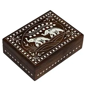 TARAKASHI Wooden Vintage Decorative Box/Storage Box/Kitchen Box/Jewellery Box (8 inch x 6 inch Brown)