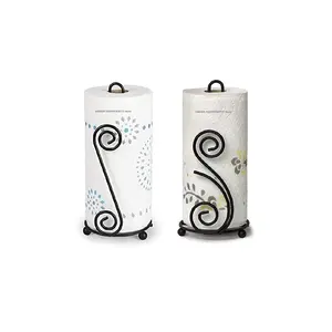 WOOD CRAFTS OF RAJASTHAN Wrought Iron Tissue Roll/Paper Towel Holder for Kitchen and Dining Table (Set of 2)