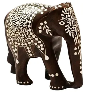 TARAKASHI Wooden Handicraft Home Decor Elephant Showpiece (4 inch Brown) Set of 2