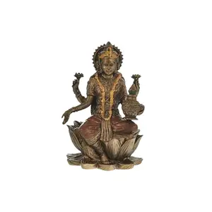WOOD CRAFTS OF RAJASTHAN Copper Laxmi Maa Statue Sitting on Kamal God Idol || Gift for Clients Customers Family & Friends Home Office Thank You Gift House Warming New Year Promotion Gift