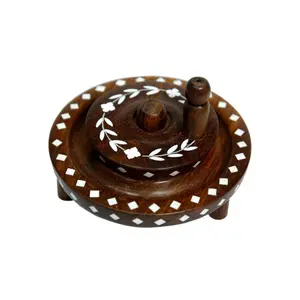 TARAKASHI Handmade Sheesham Wood Chakki Inlaid with Acrylic for Decoration (Brown 5 INCHES)