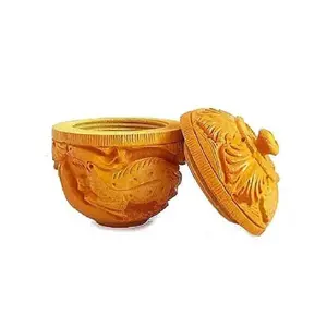 WOOD CRAFTS OF RAJASTHAN Wooden Shikar Design & Carved Design Kumkum Box & Sindoor Container || Gift for Family & Friends Home Office Thank You Gift House Warming New Year Promotion.