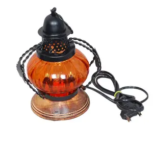 WOOD CRAFTS OF RAJASTHAN Wooden Lamp Lantern | Decorative Electric Lamp | Hanging Lamp Light | Lamp for Table | Home Decoration | Diwali Lamp | Diwali Decoration | Living Room Decor | Office Decor - Orange