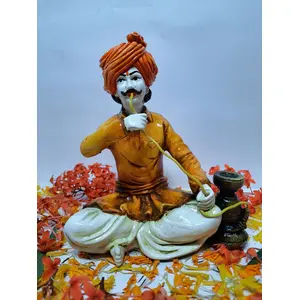 WOOD CRAFTS OF RAJASTHAN Polyresin Big Rajasthani Hookahwala Decor Idol