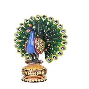 WOOD CRAFTS OF RAJASTHAN Wooden Dancing Peacock Home Decor Showpiece || Gift for Clients Customers Family & Friends Home Office Thank You Gift House Warming New Year Promotion Gift