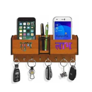 WOOD CRAFTS OF RAJASTHAN Wooden Key Holder with 8 Hooks || Gift for Clients Customers Family & Friends Home Office Teachers Gift Thank You Gift House Warming New Year Promotion.