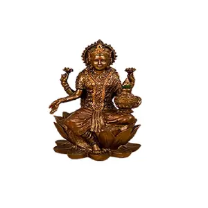 WOOD CRAFTS OF RAJASTHAN Bronze Goddess Lakshmi Idol Hindu Statue (Multicolour 3.4 Inch)